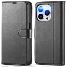 Apple iphone 13 pro max leather wallet case black
