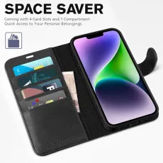 Apple iphone 13 leather wallet case space saver
