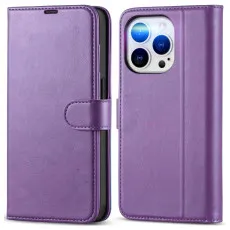 Apple iphone 13 pro max leather wallet case purple
