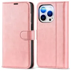 Apple iphone 13 pro max leather wallet case pink