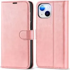 Apple iphone 13 leather wallet case pink