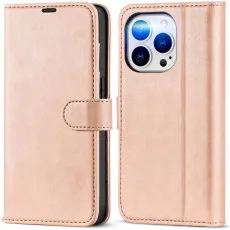 Apple iphone 13 pro max leather wallet case rose