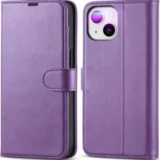 Apple iphone 13 leather wallet case purple