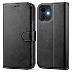 iPhone 12 Mini leather flip wallet case in Black