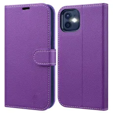 iPhone 12 Mini leather flip wallet case in Purple