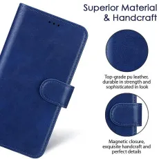 iPhone 12 Pro Max leather flip wallet case in Blue with full drop Protection