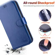 iPhone 12 Mini leather flip wallet case in Blue with full drop protection