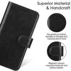 iPhone 12 Pro leather flip wallet case in Black with full drop protection