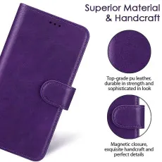 iPhone 12 Pro Max leather flip wallet case in Purple with full drop protection