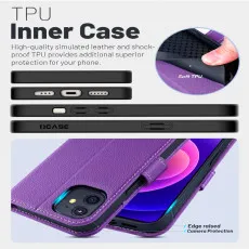 iPhone 12 leather flip wallet case in Purple with full corner protection