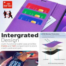 iPhone 12 leather flip wallet case in Purple with card slots