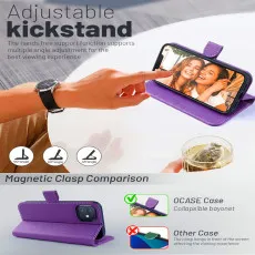iPhone 12 Mini leather flip wallet case in Purple with kickstand