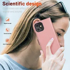 iPhone 12 leather flip wallet case in Pink with beautiful design