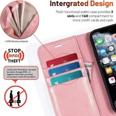 iPhone 12 leather flip wallet case in Pink with card slots