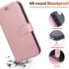 iPhone 12 Mini leather flip wallet case in Pink with Full drop protection