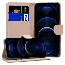 iPhone 12 Pro max leather flip wallet case in Rose with Kickstand