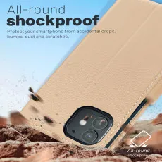 iPhone 12 leather flip wallet case in Rose with Full drop protection