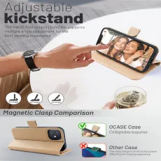 iPhone 12 leather flip wallet case in Rose with kickstand