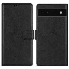 Google Pixel 6A Leather Wallet Case in Black