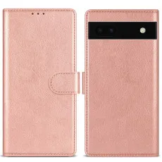 Google Pixel 6A Leather Wallet Case in Rose Gold