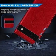 Google Pixel 6A Leather Wallet Case in Red With Full Drop Protection