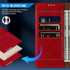 Google Pixel 6A Leather Wallet Case in Red With Multi Card Slots