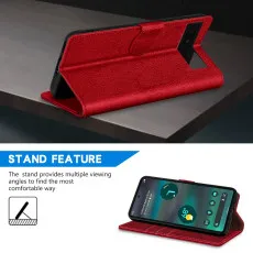Google Pixel 6A Leather Wallet Case in Red With Kickstand