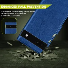 Google Pixel 6A Leather Wallet Case in Blue With full Drop Protection