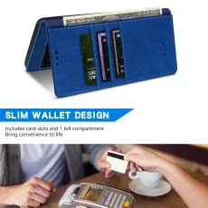 Google Pixel 6A Leather Wallet Case in Blue With Wallet Design