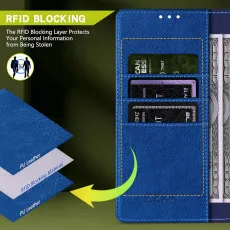 Google Pixel 6A Leather Wallet Case in Blue With Card Slots