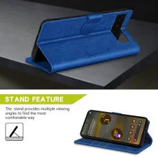 Google Pixel 6A Leather Wallet Case in Blue With  kickstand