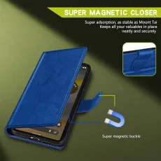 Google Pixel 6A Leather Wallet Case in Blue With magnetic Closer