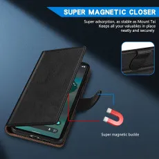 Google Pixel 6A Leather Wallet Case in Black With Magnetic Closer