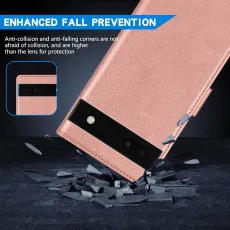 Google Pixel 6A Leather Wallet Case in RoseWith Full Drop Protection