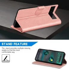 Google Pixel 6A Leather Wallet Case in RoseWith Kickstand