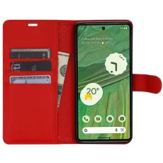 Google Pixel 7 leather wallet case Red With card slots