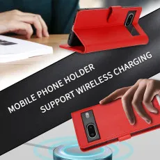 Google Pixel 7 leather wallet case Red With kickstand