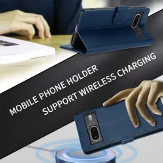 Google Pixel 7 leather wallet case Blue With kickstand