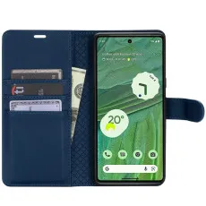 Google Pixel 7 leather wallet case Blue With card Slots