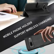 Google Pixel 7 leather wallet case Black With kickstand