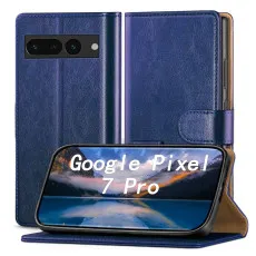 Google Pixel 7 Pro leather wallet case in blue