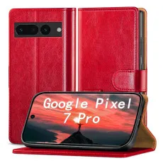 Google Pixel 7 Pro leather wallet case in Red