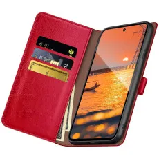 Google Pixel 7 Pro leather wallet case in Red with multi card slots
