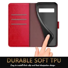 Google Pixel 7 Pro leather wallet case in Red with Soft inner material
