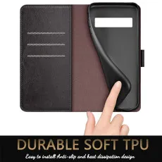 Google Pixel 7 Pro leather wallet case in Black with soft inner material