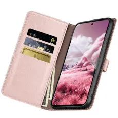 Google Pixel 7 Pro leather wallet case in Rose with multi card slots