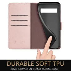 Google Pixel 7 Pro leather wallet case in Rose with soft inner material