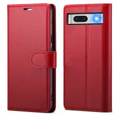 Google Pixel 7A leather wallet case in Red