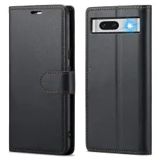 Google Pixel 7A leather wallet case in Black