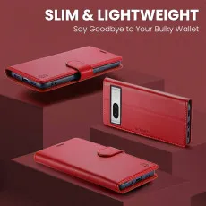 Google Pixel 7A leather wallet case in Red beautiful design